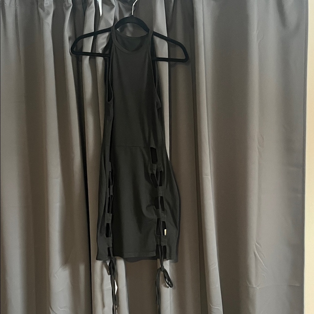 Black lace up cut out mini dress